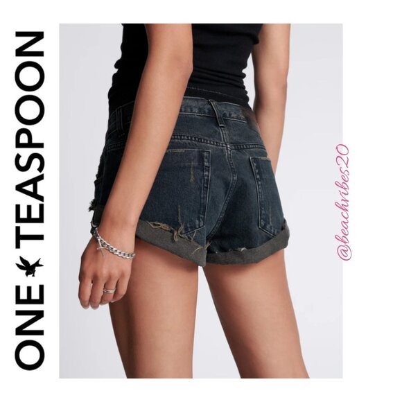 ONE TEASPOON Bandits Low Waist Denim Shorts Archived Fox Black NWT - Picture 4 of 15